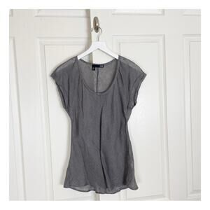 Eileen Fisher Striped Scoop Neck Short Sleeve Linen Top Sz M